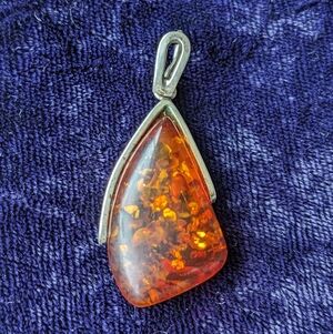 Vintage 925 Sterling Silver Pendant With Natural Baltic Amber